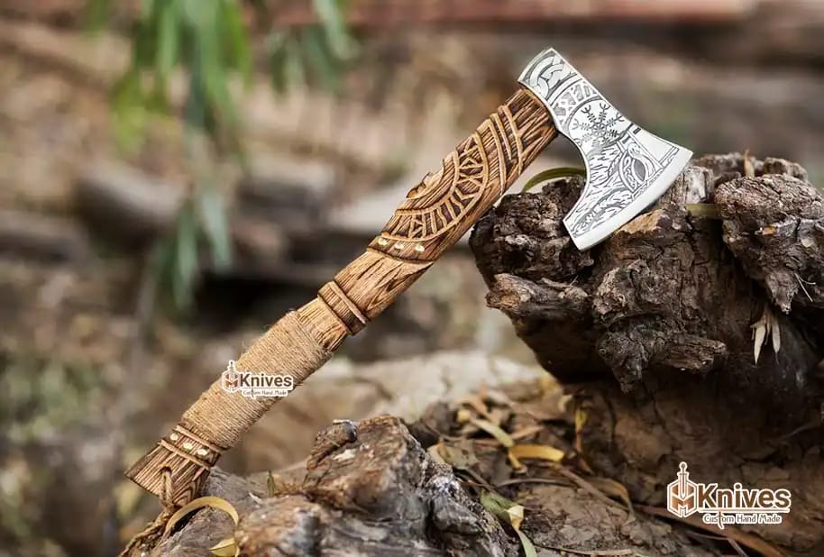 Handcrafted Viking Axe with Engraved Steel Head