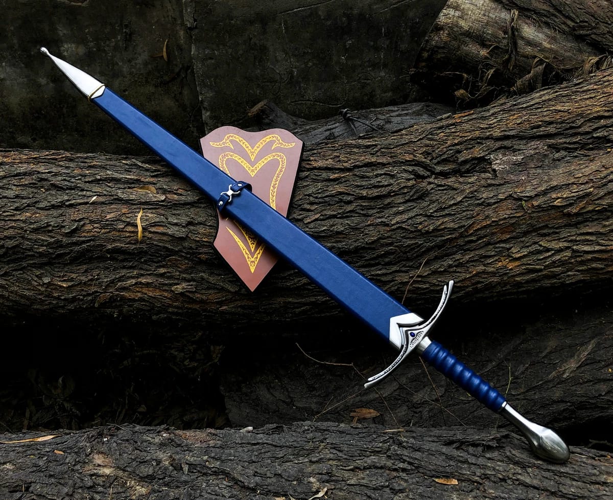 Handmade Glamdring Elven Blade-Gandalf's Sword with Blue Leather Grip.