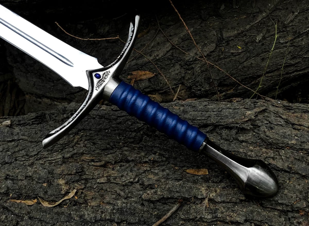 Handmade Glamdring Elven Blade-Gandalf's Sword with Blue Leather Grip.