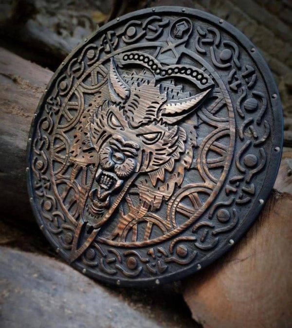 Handcraftted Wolf Engraved Axe-Authentic medieval Rose Wood