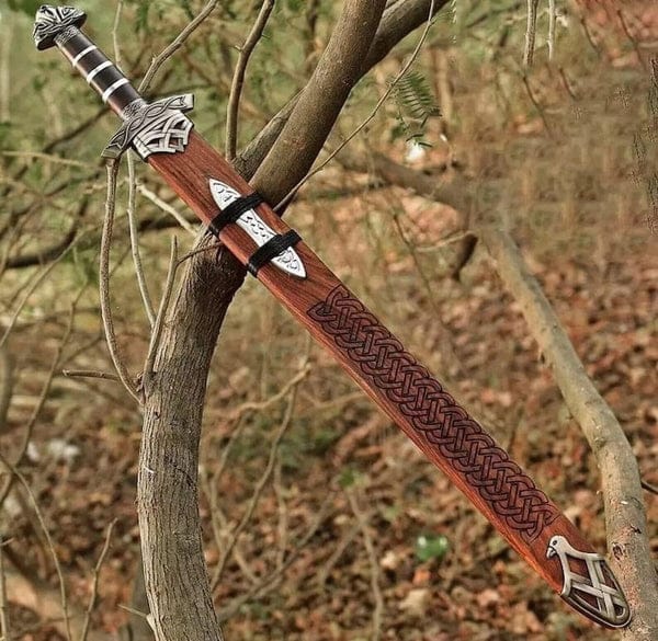 Handmade Damascus Steel Viking Sword: Northman Style, Rose Wood Handle