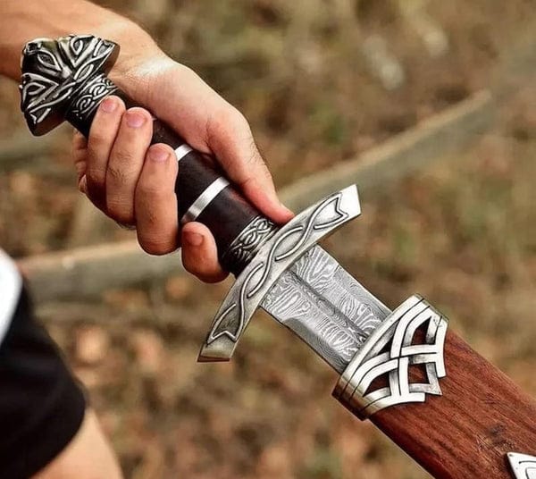 Handmade Damascus Steel Viking Sword: Northman Style, Rose Wood Handle