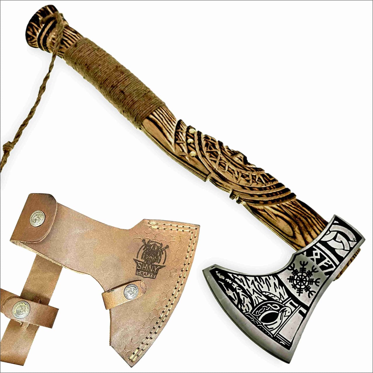 Handcrafted Viking Axe with Engraved Steel Head