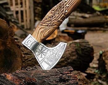 Handcrafted Viking Axe with Engraved Steel Head