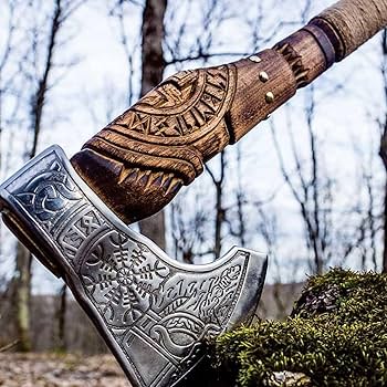 Handcrafted Viking Axe with Engraved Steel Head